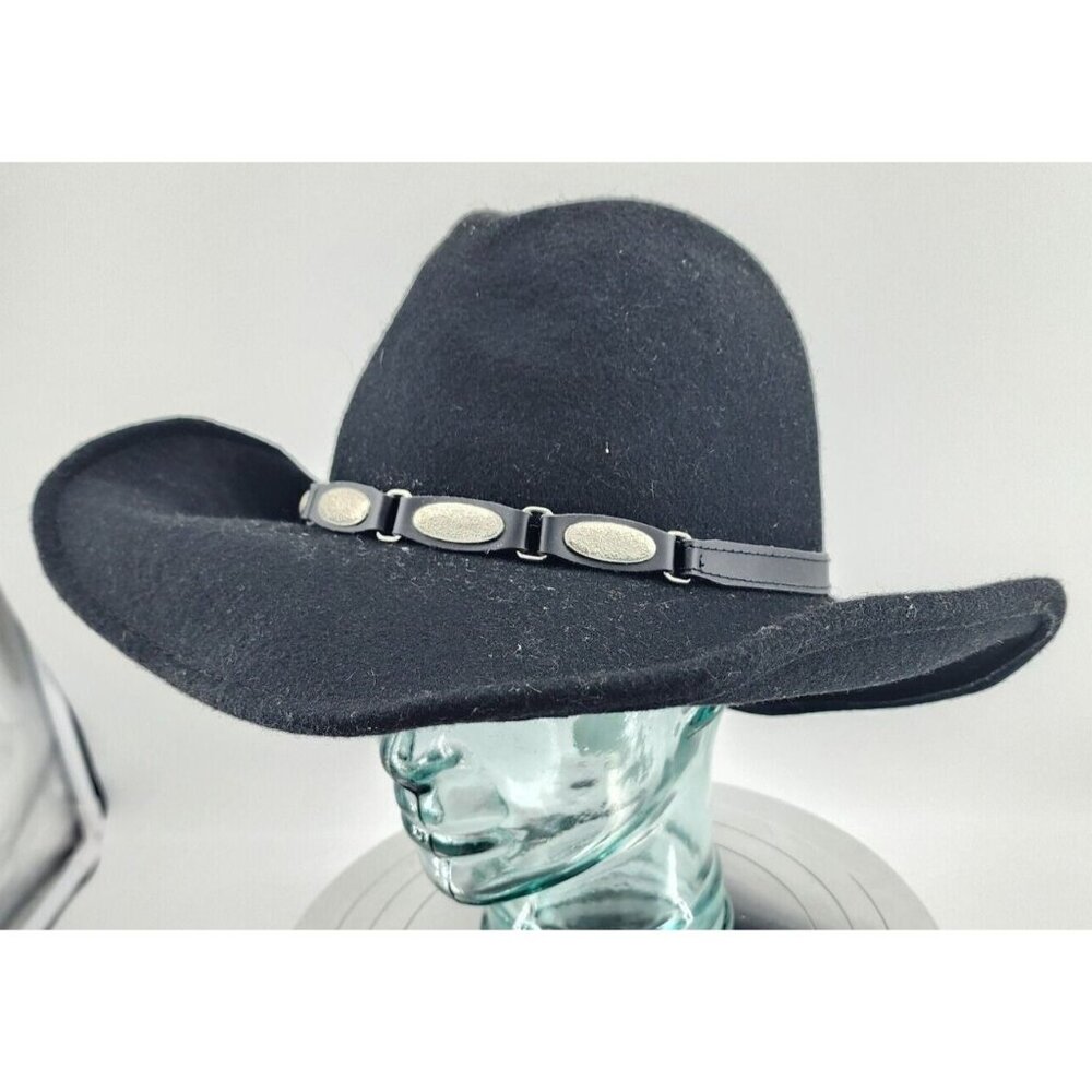Scala Black Wool Felt Western Cowboy Crushable Hat With Silver Toned Wrap OSFM